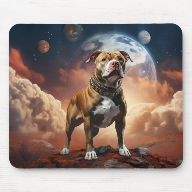 Tapis De Souris Image géniale d'un chien Pitbull sur Mars ! (Devant)