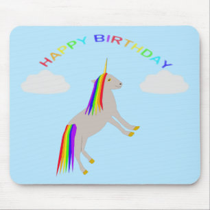 Tapis De Souris Imaginaire Anniversaire Unicorne arc-en-ciel et nu