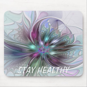 Tapis De Souris Imaginaire coloré Abstrait Fleur fractale moderne