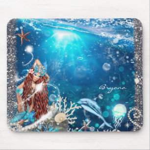 Tapis De Souris Imaginaire de sirène Plage de Red Head Enchanted