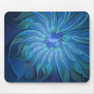Tapis De Souris Imaginaire Fleur Bleue Motif, Art Fractal Abstrait