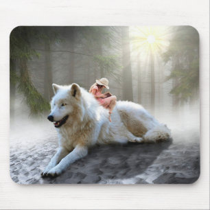 Tapis De Souris Imaginaire loup et fille