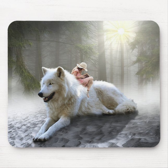 Tapis De Souris Imaginaire loup et fille (Devant)