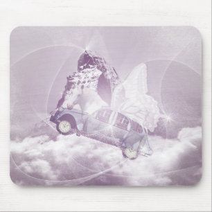 Tapis De Souris Imaginaire rose Cheval Volant Voiture Papillon Fée