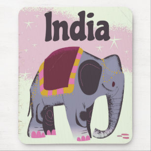 Tapis De Souris Impression d'affiche de voyage d'Indian Elephant.