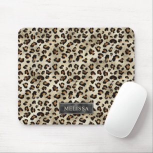 Tapis De Souris Impression d'animal léopard avec nom et feuille d'