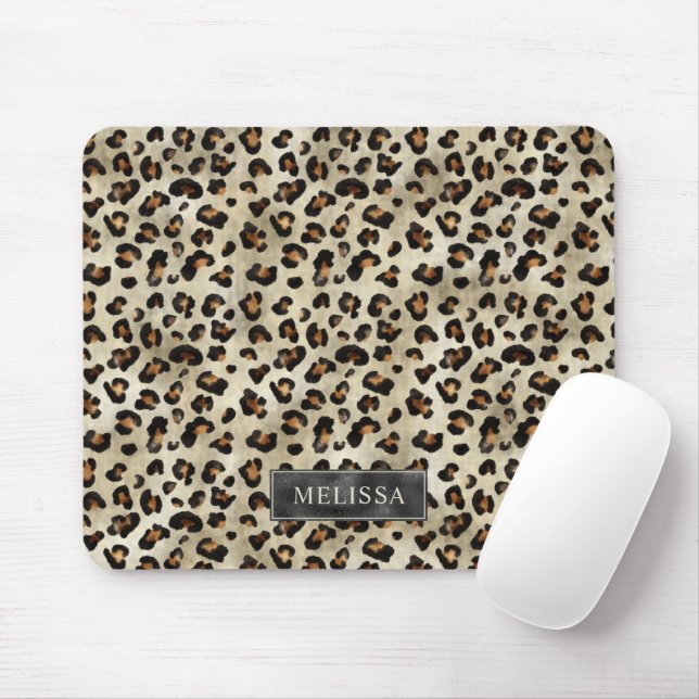 Tapis De Souris Impression d'animal léopard avec nom et feuille d' (Avec souris)