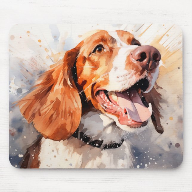 Tapis De Souris Impression d'art de chien à l'aquarelle joyeuse (Devant)