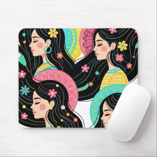 Tapis De Souris Impression d'art d'illustration de femmes bohèmes