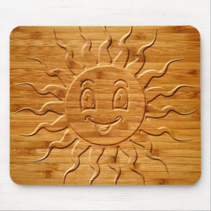 Tapis De Souris Impression De La Face Solaire Souriante En Bois