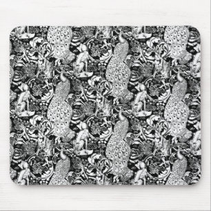 Tapis De Souris Impression de paon Art nouveau, noir et blanc