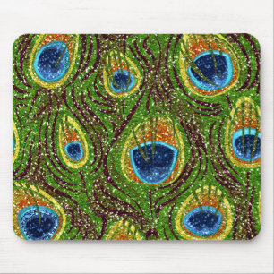 Tapis De Souris Impression de plumes de paon colorées RAB Rockabil