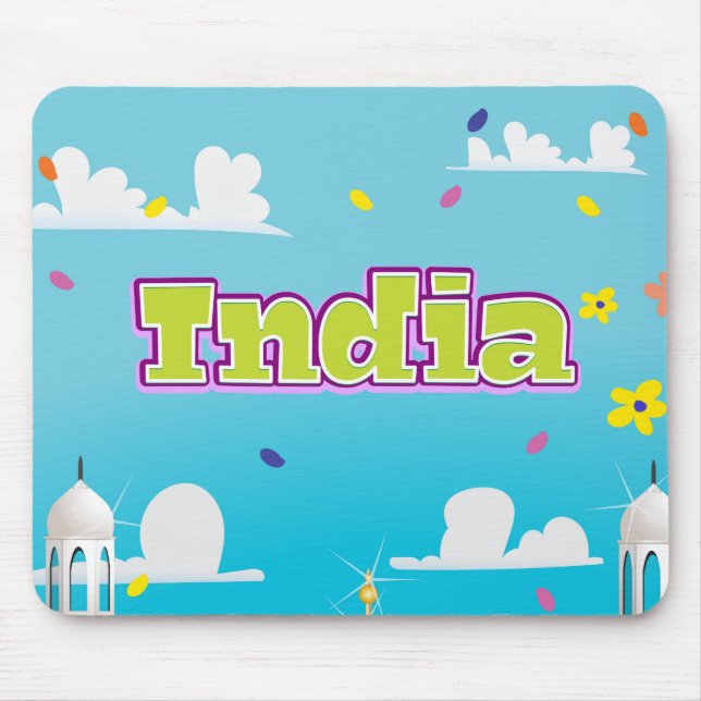 Tapis De Souris Impression de voyage en bande dessinée Inde. (Devant)