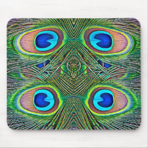 Tapis De Souris Impression kaléidoscope de plumes de paon