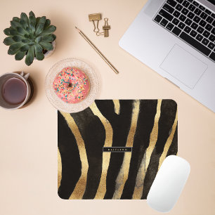 Tapis De Souris Impression Zebra Noir et Or   Monogramme