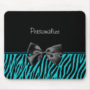 Tapis De Souris Impression Zèbre Noir Et Turquoise Avec Ruban