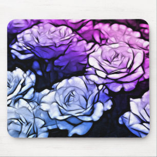 Tapis De Souris impressionnisme Shabby Chic Bleu Violet Roses
