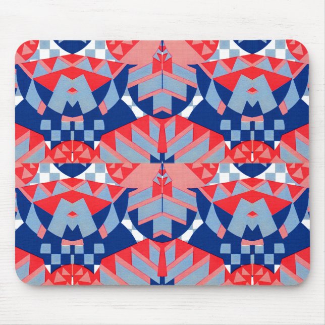 Tapis De Souris imprimé abstrait rouge blanc et bleu #1 (Devant)