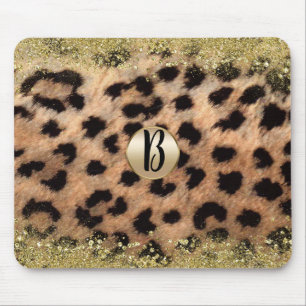 Tapis De Souris Imprimé Animal Léopard Guépard Paillettes Or Monog