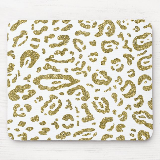 Tapis De Souris Imprimé animalier léopard guépard blanc paillettes (Devant)