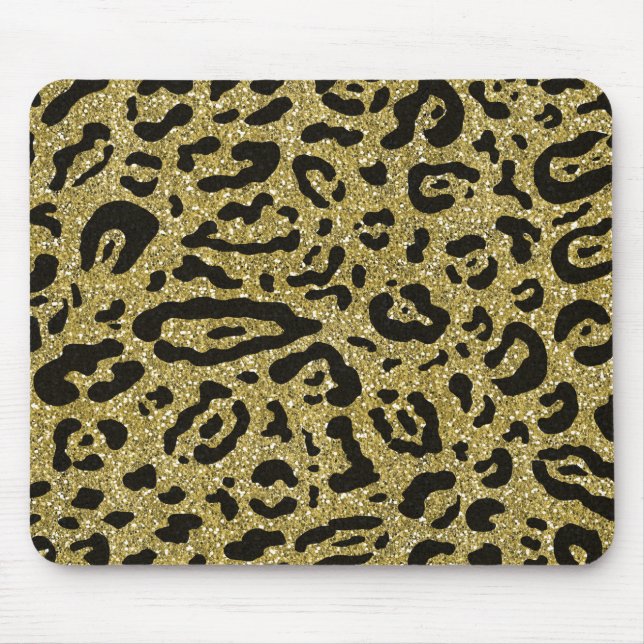 Tapis De Souris Imprimé animalier léopard guépard noir paillettes  (Devant)