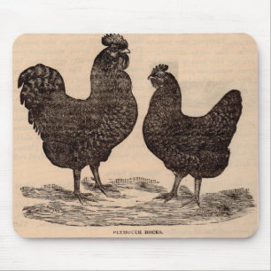 Tapis De Souris Imprimé au 19e siècle Plymouth Rock poule et coq