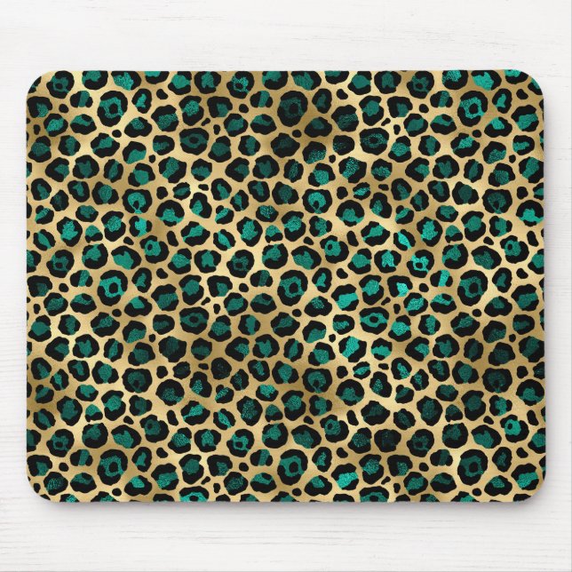 Tapis De Souris Imprimé léopard glamour or et sarcelle (Devant)