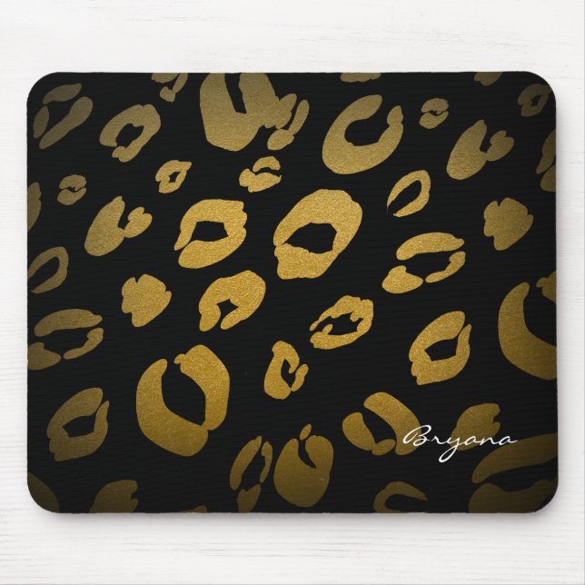 Tapis de souris imprimé léopard guépard or noir (Devant)
