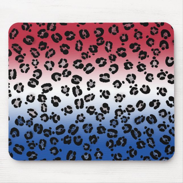 Tapis De Souris Imprimé léopard rouge blanc bleu pailleté (Devant)