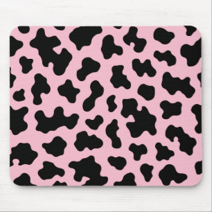 Tapis De Souris Imprimé vache noire et rose en cuir de vachette
