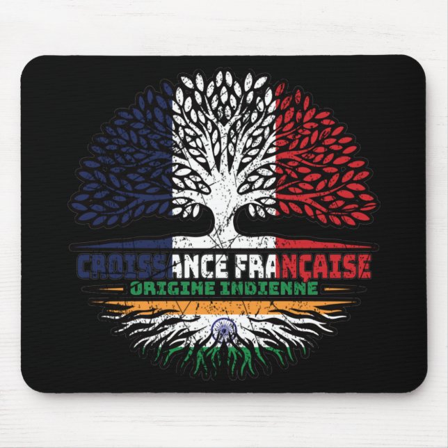 Tapis De Souris Inde Français France Arbre Drapeau (Devant)