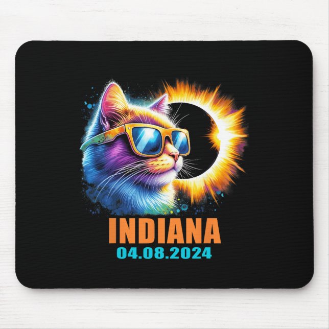 Tapis De Souris Indiana Total Solar Eclipse 2024 Cat Solar Eclipse (Devant)