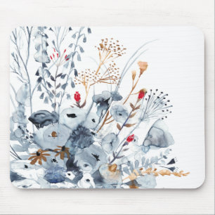 Tapis De Souris Indigo & Ochre - Fleurs aquarelles