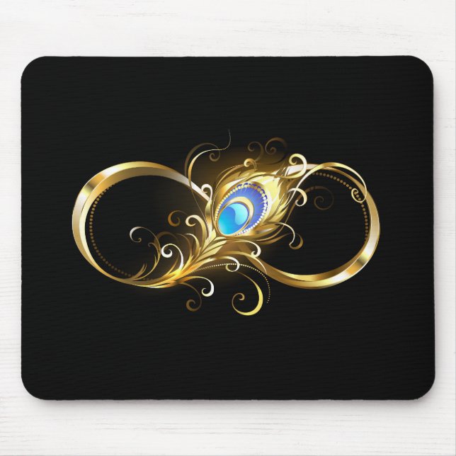 Tapis De Souris Infinité avec plume de paon doré (Devant)