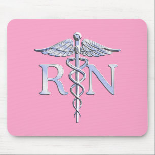 Tapis De Souris Infirmière autorisée RN Caduceus sur Rose rose