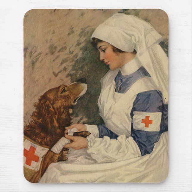Tapis De Souris Infirmière avec le golden retriever 1917 WW1 (Devant)