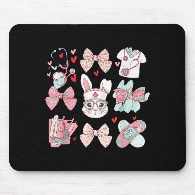 Tapis De Souris Infirmière de Pâques coquette lapin stéthoscope no (Devant)