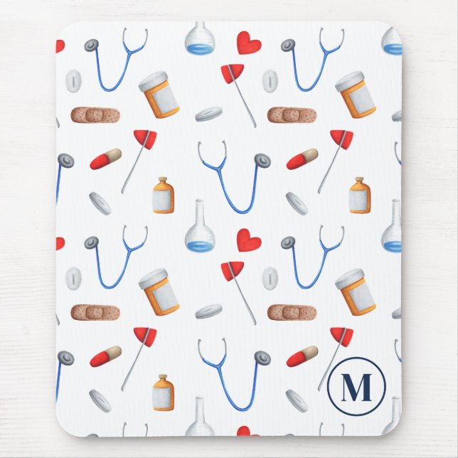 Tapis De Souris Infirmière Motif Médicale Monogramme moderne (Devant)