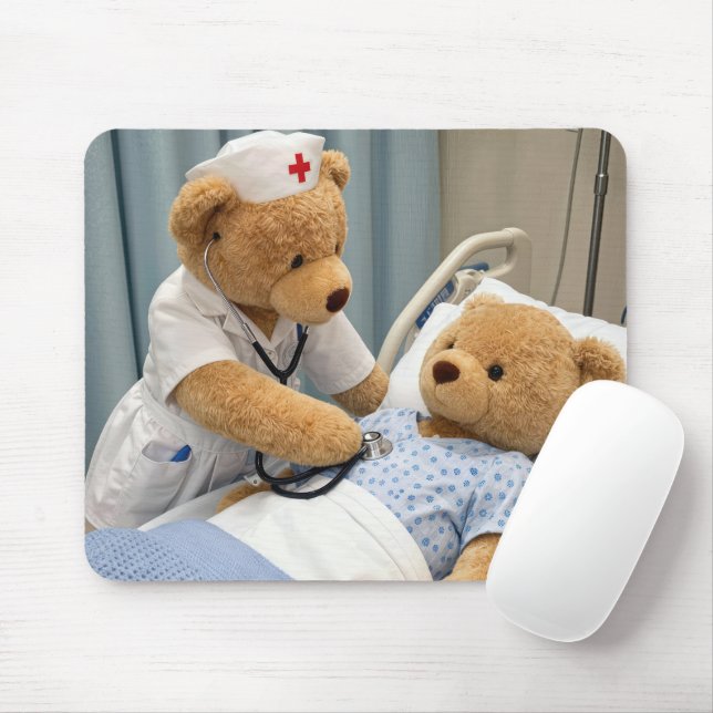 Tapis De Souris Infirmière ourson avec un stéthoscope  (Avec souris)