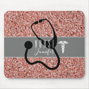 Tapis De Souris Infirmière Stethoscope Caduceus Rose Gold Parties