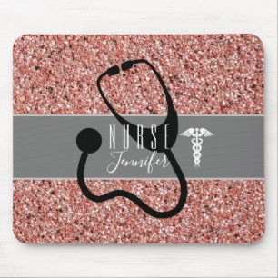 Tapis De Souris Infirmière Stethoscope Caduceus Rose Parties scint