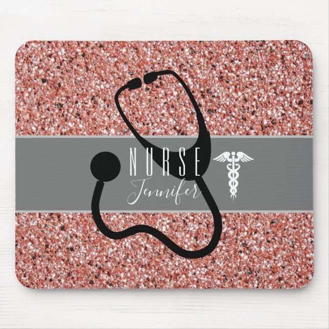 Tapis De Souris Infirmière Stethoscope Caduceus Rose Parties scint (Devant)
