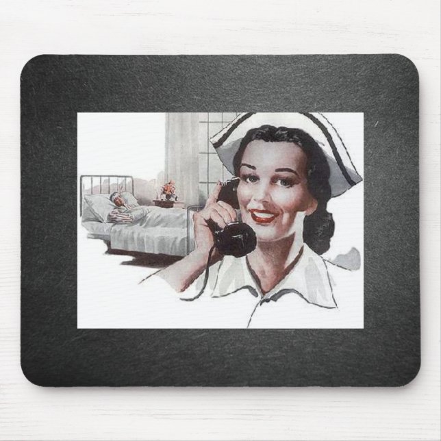 Tapis De Souris Infirmière vintage noire et blanche (Devant)
