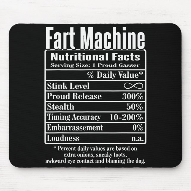 Tapis De Souris Informations Nutritionnelles Machine à Pets Blague (Devant)