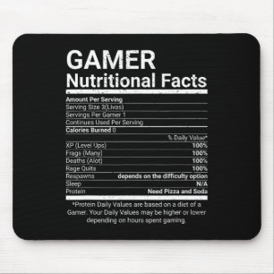 Tapis De Souris Informations nutritionnelles pour gamers Jeux vidé