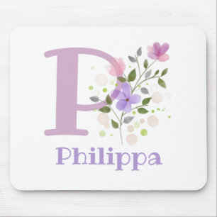 Tapis de souris Initial Plus Nom & Fleurs Design