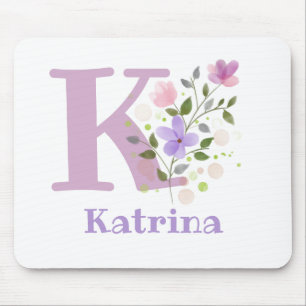 Tapis de souris Initial Plus Nom & Fleurs Design