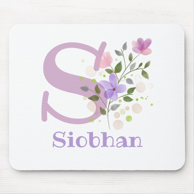 Tapis de souris Initial Plus Nom & Fleurs Design (Devant)