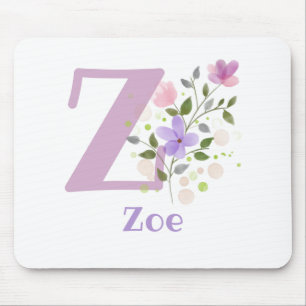 Tapis de souris Initial Plus Nom & Fleurs Design