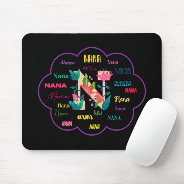Tapis De Souris Initiale du nom de fleur florale Nana (Avec souris)